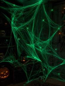 Halloween Fluorescent Spider Web Decoration: Stretchable Artificial Spider Web And Fluorescent Spider, Suitable For Indoor And Outdoor Use, Including Entrance, Porch, Patio, Garden, Lawn And Halloween Party - Multicolor - View 3