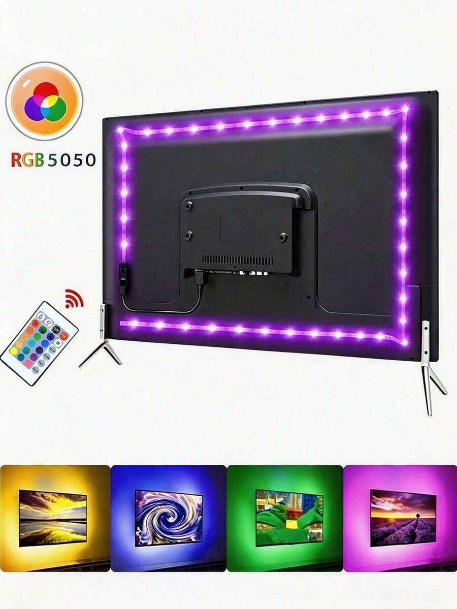 1 Set 3ft, 6ft, 9ft, 16ft, 32ft, 50ft, 65ft [2pcs 10m], 100ft [2pcs 15m] LED Light Strip, RGB LED USB Tape Light, Adjustable Brightness, With 24-Key Remote Control, Suitable For Home Decor, Bedroom, Hallway, Birthday Party, Bar, Christmas And Other Occasions