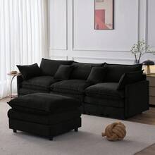 Chaise Lounge Black Made Of Chenille For Living Room And Relaxation Area - 黑色三座 - 查看 5
