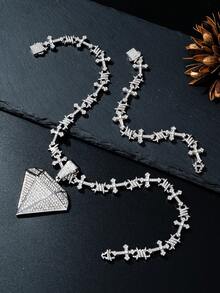 Iced Out Thorn Cross Chain Necklace & Bracelet Set, Full Rhinestone Diamond Shape Pendant Hip Hop Jewelry Set For Men,Party Club Daily Wear - Hip Hop Cross Thorn Set - View 10