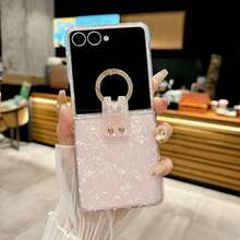 1pc Unisex Foldable Phone Case Shell Pattern With Matching Wrist Strap And Ring Holder, Compatible With Samsung Galaxy Z Flip 7, Z Flip 6, Z Flip 5, Z Flip 4, Z Flip 3, Razr 50, Razr 50 Ultra, Razr 60, Razr 60 Ultra, Pink, Purple, Black, White, Ivory White - Pink - View 14