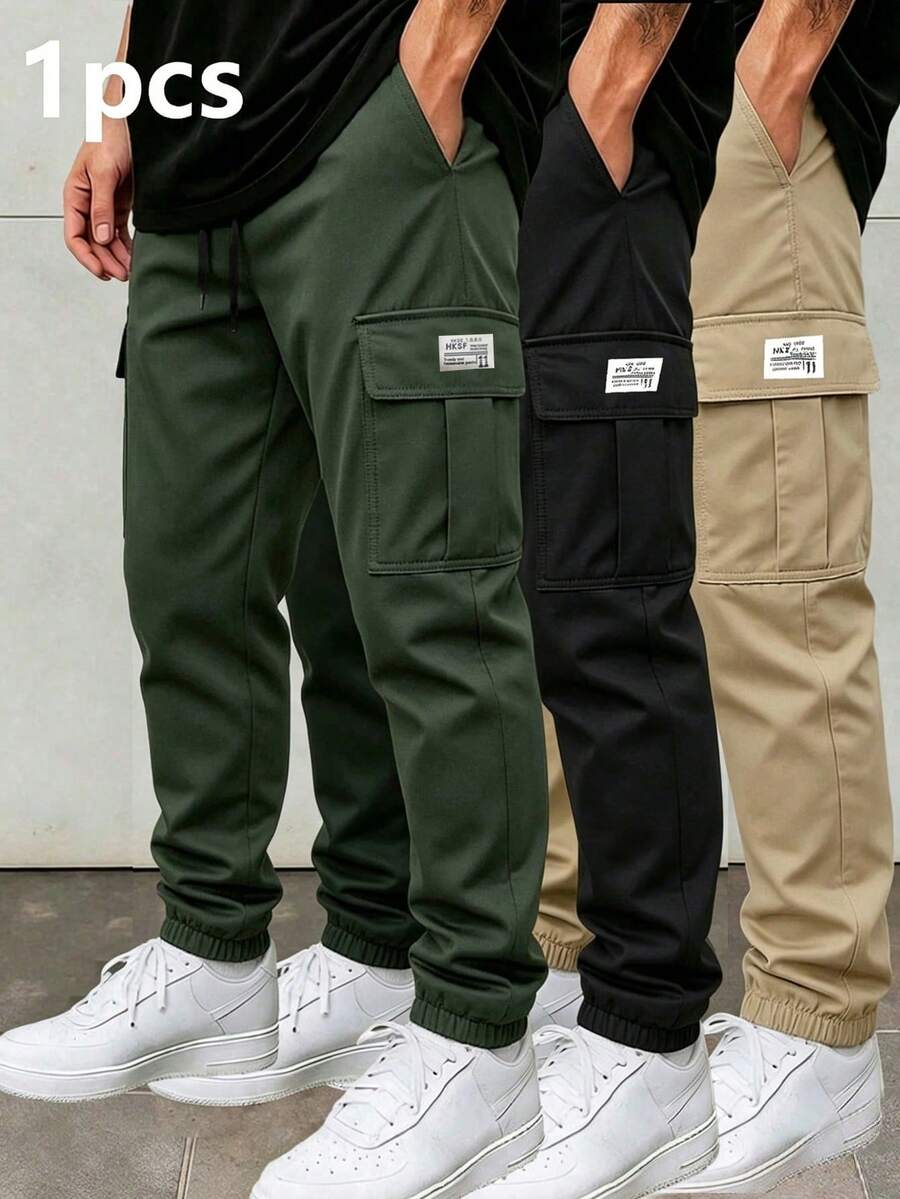 Men's Spring/Autumn Loose Cargo Pants, Brand Multi-Pocket Durable Style, Tapered Leg, Effortlessly Create Daily - Army Green - View 1
