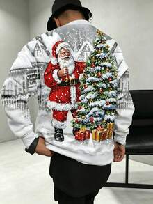 Men's 3D Christmas Print Drop Shoulder Crew Neck Sweatshirt, Holiday Essential & Fashionable Bestseller - متعدد الألوان - مشاهدة 4