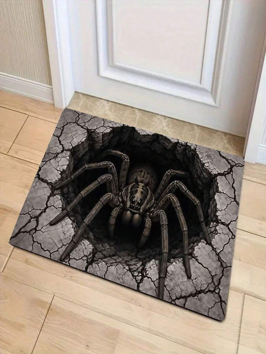 1pc New Halloween 3D Spider Door Mat, Halloween, Suitable For Living Room, Bedroom, Indoor - Machine Washable - Flannel Material, Delicate Texture, Comfortable To Skin, No Pilling, Slightly Waterproof, Easy Care, Odorless - Perfect For Home Decor, Room Decor, Living Room Rug, Bedroom Rug, Bathroom Rug, Kitchen Rug, Area Rug, Hotel Decor - Area Rug, All Season - Multicolor - View 1