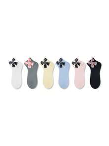 ZUJO 6 Pairs Women's Short Socks, Large Bow Print Pattern, Simple And Comfortable, Suitable For All Seasons, French Country Style, Random Color - Multicolor - View 8