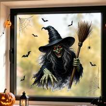 Halloween Witch Window Decals, Scary Witch Glass Stickers With Bat And Spider Web Pattern, Suitable For Halloween Party Window Decoration - Halloween - View 5