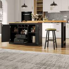 360° Rotating Bar Table With Extendable Top, Kitchen Island Coffee Bar Cabinet With Double Doors, Wine Rack, Adjustable Shelves, Drawers And Open Storage, MDF Dining Bar Furniture For Kitchen Living Room - Black - View 8