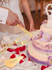 Customized Text Logo Wedding Cake Knife And Server Set, Mr. And Mrs. Gift Set, For Wedding, Engagement, Birthday, Anniversary, Graduation, Bachelor Party, Wedding Souvenir, Thanksgiving, Christmas Gift - Multicolor - View 3