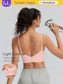 Sujetador deportivo de tirantes finos para mujer Tender, top corto de cuello en U y espalda baja, sujetador de yoga sin costuras acolchado y cómodo, estilo minimalista para uso diario y gimnasio - Rosa Roja - Ver 1