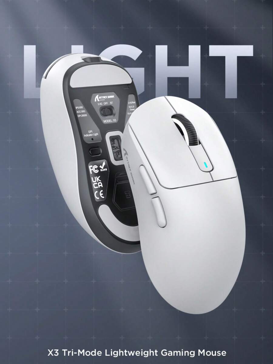 ATTACK SHARK Lightweight PAW3395 Gaming Mouse, Tri-Mode Wireless Mouse With Multiple Connection Modes - View 1