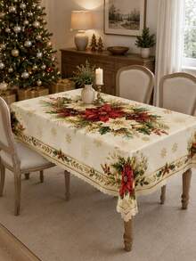 1 buah Taplak Meja Merah & Emas Premium, Taplak Meja Persegi Panjang Poliester Mewah dengan Motif Buket Bunga di Tengah, Kepingan Salju, dan Karangan Bunga Holly, Cocok untuk Dekorasi Dapur, Dekorasi Rumah, Dekorasi Kamar, Dekorasi Rumah Natal, dan Dekorasi Kelas. - MultiWarna - View 8