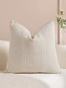 1PC/2PCS Decorative Striped Throw Pillow Cover, Textured Linen Pillowcase, Suitable For Sofa, Bed, Chair, Living Room, Home Decor, Country Style - Beige - View 4