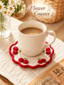 Cute Cherry Element Decorated Coaster, Vintage Style Desktop Accessory, Fashionable Tea Cup Coffee Cup Desktop Decoration, Suitable For Home Daily Decoration Matching - Multicolor - View 3