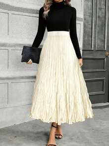 Women's Popular New Arrival Linen Bohemian Style Relaxed Pleated Ruched Midi Skirt - Apricot - View 2