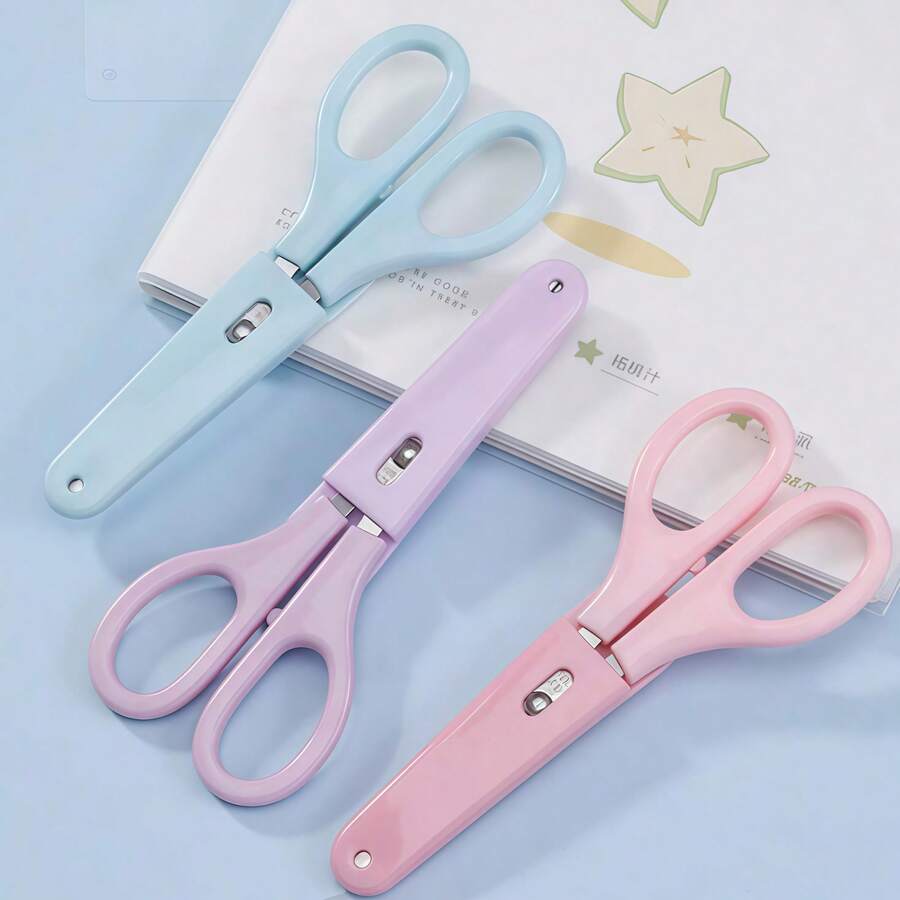 Stainless Steel Round Tip Scissors With Protective Cover, Pink, Purple And Light Blue Portable Multi-Function Scissors, Ergonomic Design, Suitable For Office, School, Home And Craft Projects, Can Cut Fabric, Paper And Metal Wire - Multicolor - View 1