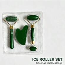 3pcs Plastic Imitation Jade Spiky Roller Gua Sha Board Set, Imitation Rose Quartz Heart-Shaped Facial Massager For Beauty And Skin Firming - Purple - View 3