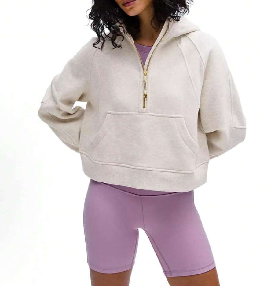 Lululemon Scuba Oversized Half-Zip Hoodie | Cotton-Blend Fleece Pullover, Boxy Short Fit With Kangaroo Pocket - 灰色白金拉鍊 - 查看 1