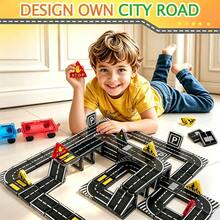 Magnetic Building Blocks Road Set With Cars, Suitable For 4-8 Years Old Children, 6 Cars, Traffic Lights And Road Signs, STEM Educational Building Toy, Suitable For 3-5 Years Old, 4-8 Years Old, 5-7 Years Old Boys And Girls, Expandable Magnetic Assembly - Multicolor - View 5