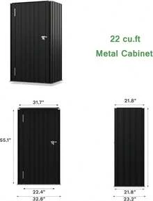 22 Cuft Vertical Storage Shed Without Adjustable Shelves, Black | Metal Tool Garden Outdoor Storage Cabinet With Lockable Door For Patio Garden Backyard, Black - Black - View 2