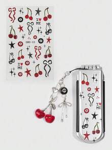 Kawaii 1Pc Sweet Cool Style Cherry Decor Pocket Comb, Cherry Charm Pendant DIY Comb, Portable For Back To School - Multicolor - View 5