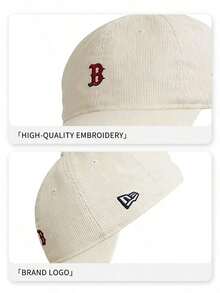 New Era 棒球帽，奶油色 B Logo 刺繡彎帽簷帽子，可調節休閒帽，中性款 - 白色 - 查看 5