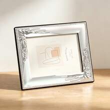 4*6" & 5*7" Silver Metal Photo Frame With 3D Vintage Floral‑Vine Embossed Carvings, Tabletop Display, Dual‑Use For Horizontal & Vertical Placement - 1PC - View 3