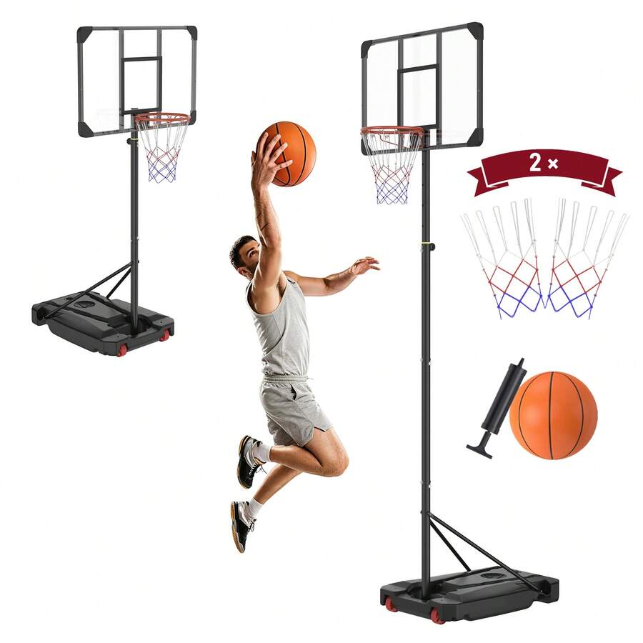 Basketballkorb höhenverstellbar 150–260 cm, Basketballständer mit Rollen für Garten Outdoor - Schwarz - Übersicht 1