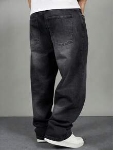 2605MJEN01 Jeans Hombre Baggy Holgados Pantalón de Mezclilla Oversize Aesthetic Minimalista Deslavado Vintage Outfit Calle Verano Otoño Cómodo y Transpirable Enviado desde México - Negro - Ver 3