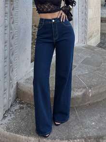 Women's Elegant High-Waist Washed Straight-Leg Jeans - Dark Wash - View 6