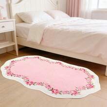 1pc Vintage French Asymmetrical Shaped Rug, Pink Pastoral Style Bedroom Decor Carpet, Living Room Rug, Bedside Rug, Doormat, Area Rug, Mat, Home Decor, Large Living Room Carpet, Room Decor, Washable Carpet - Multicolor - View 3