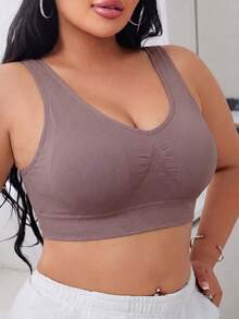 Plus Size Women's Front-Closure Mesh Seamless Tank Top, Breathable Cropped High-Support Camisole Innerwear, Elastic Comfortable Top - Purple - View 3