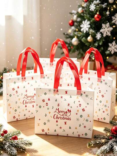 6pcs/3pcs/1pc Christmas Tote Bags With Handles, Reusable Gift Bags With Santa Claus, Reindeer And Bell Patterns, Shopping Bags, Non-Woven Fabric Bags, Party Gift Bags, Holiday Christmas Decor, Suitable For Home Christmas Gifts, New Year Packaging Bags, Christmas Party Supplies