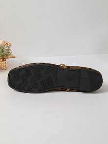 Leopard Print Mary Jane Flats, Elastic Strap Design, Vintage Y2K Women's Ballet Shoes - Brown - View 10