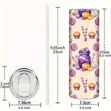 1pc, Halloween 20oz Stainless Steel Straight Tumbler With Lid And Straw, Pumpkin, Candy, Can Pattern, Vacuum Insulated Slim Coffee Cup, Halloween Party Decoration, Holiday Birthday, Suitable Home Kitchen - XAH3719 - View 7