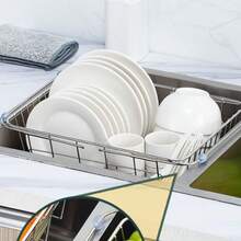 Expandable Stainless Steel Sink Drainer Rack, Adjustable Sink Drying Basket, Multi-Functional Kitchen Storage Drainer, Suitable For Bowls, Plates, Fruit And Vegetable Washing - Silver - View 7