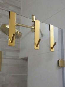 Stainless Steel S-Shaped Shower Towel Bar, Suitable For Glass Door, Bathroom Robe Hook, Wall-Mounted Coat Rack, Hanger, Hook, Rack, Room Decor, Over-The-Door Hanger, Wall-Mounted Clothes Rack, Wardrobe Storage Rack,Perfect For Halloween And Christmas - Gold - View 8