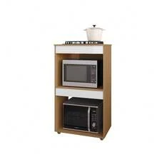 Balcão Cooktop Adriana Amêdoa/Branco C/Tampo Fogão 4 ou 5 Bocas - AJL Móveis - Marrom Claro - Visão 2