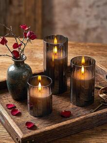 3pcs Flameless Candle Lights With Timer Remote Control, Battery Operated Warm Candle, Suitable For Halloween, Christmas, Valentine's Day, Gift, Birthday, Proposal, Wedding, Party, Dining Table - Black - Warm Glow - View 6