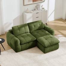 With Ottoman 2 Seat L Shaped Modular Sofa - Green Chenille - Free Assembly For Living Room - 綠色雙座 - 查看 1