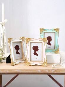 1pc European Style Rectangular Decorative Photo Frame (Random Photo Paper), Pattern Photo Display Frame, Carved Photo Frame, Rose Photo Frame, Vintage Baroque Style Photo Frame, Decorative Gold Vintage Style Photo Frame, Gilded Photo Frame, Resin Photo Frame, Suitable For Home Photo Display And Photography Decoration Ornament, Wedding Flat Lay Photography - Multicolor - View 3