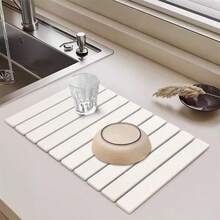 1pc Quick-Drying Dish Drying Mat, Diatomaceous Earth Absorbent Kitchen Countertop Storage Mat, Rollable Dish Drying Rack, Non-Slip Sink Side Mat - Multicolor - View 8