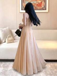 Women's New Solid Color Elegant Elegant Charming Sexy Multi-Layer Ruffle Patchwork Design Waist-Cinching Slimming Dress - Apricot - View 4