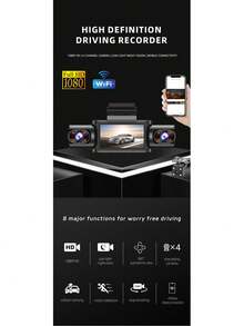 WiFi High Definition 4-Lens Panoramic Dash Cam, Low Light Night Vision, 360° Panoramic Recording, 4-Camera Recording, Collision Sensor, Equipped With 64GB Loop Recording, Mobile Phone Connectivity, Battery Capacity 150mAh - 4-channel Dash Cam - View 2