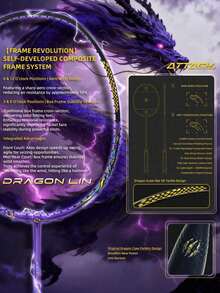 SALYWEE Dragon Lin Badminton Racket 5U G6 - T800 Carbon Fiber & 30T 6.8mm Mid Shaft, 28-32lbs, Secondary Molding Hybrid Frame, Fish Mouth Cone Cap, Offensive Racquets (300±3mm) - Purple - View 6
