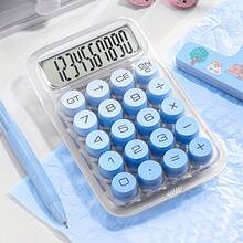 Transparent White Base Blue Round Key Portable Calculator, Fresh Solid Color Keycaps Versatile Design, Responsive Tactile Buttons Smooth Operation, All-Match Calculation Fully Covered, Dormitory Workplace Daily Office Math Tool - A - View 8