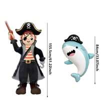 2pcs Standing Large Base Pirate Man & Pirate Shark Shaped Balloons, Suitable For Birthday Party Celebration Decoration, Holiday Party Atmosphere Decoration, Indoor Outdoor Room Scene Arrangement - View 5