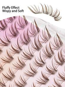 80pcs Pre-Glued Brown Conical False Eyelashes, Soft Fine Tapered Tips, Natural Cat Eye Lash Extension Effect, Lightweight Self-Adhesive Cluster, Suitable For Casual Social Dating, Commuting And Various Daily Needs - C - View 4