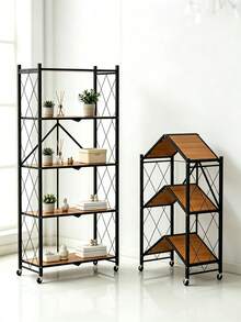 3-5 Tier No Assembly Foldable Storage Rack With Wheels, Multi‑Tier Collapsible Metal Organizer Shelving Unit, Space‑Saving Rolling Shelf For Living Room, Bedroom, Kitchen, Office,Sturdy And Durable,Perfect For Books, Containers, Home Supplies, - View 2