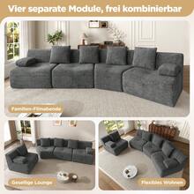 Sofa Grey Made Of Corduroy For Living Room - 深灰色 4 人座 - 查看 6