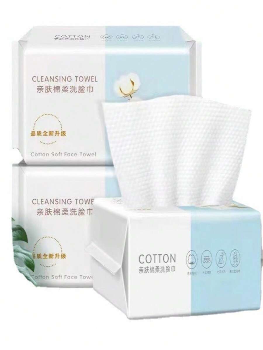 可重複使用加厚洗臉巾 100 片/包 旅行用清潔卸妝棉 乾濕兩用 柔軟布料 - 白色 - 查看 1